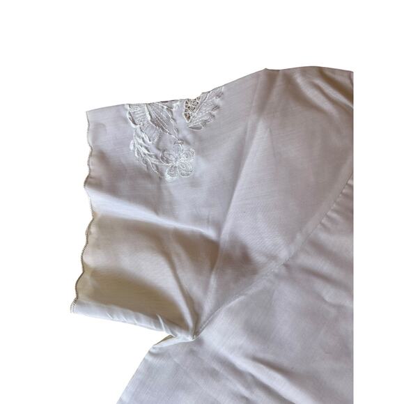 Vintage 80s Women's Floral Embroidered Classic Career Cotton Blouse White XL - Picture 5 of 6